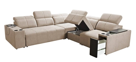 Rohová sedací souprava s funkcí spaní Tesalia III Lux mint pravostranná komfortní rohová sedací souprava s výsuvnou podnožkou a posuvnou funkcí opěradla