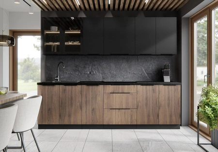 Černá / Brianza 260 cm sada kuchyňského nábytku kovové hrany úchytek skříňky vypadají skvěle v moderních interiérech