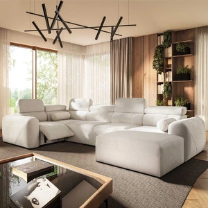 Rohová pohovka s funkcí spaní Cantare IV Lux slonové kosti Pravá Pečlivě zpracovaná rohová sedačka do obývacího pokoje se zvedací opěrkou nohou