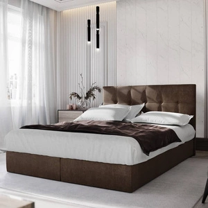 Hnědá kontinentální postel Harmony 140x200 v moderním skandinávském stylu s čelem zakončeným ozdobnými knoflíky