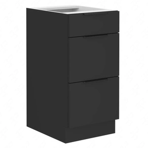 Stojící kuchyňská skříňka se zásuvkami černá 40 D 3S BB kovové hrany úchytek skříňka odolná proti vlhkosti a poškození
