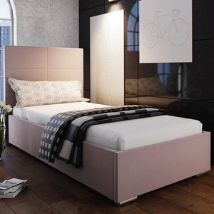 Čalouněná postel Eljas 90x200 pudrově růžová s moderním stylem čela ideální do pokoje pro mladé nebo malé ložnice