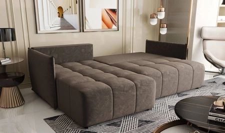 Rozkládací pohovka Oroso světle hnědá levá pohovka měkká sametová tkanina s hydrofobním povlakem nádoba na lůžkoviny