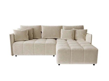 Rohová sedací souprava s funkcí spaní Oroso béžová pravý roh měkká sametová tkanina s hydrofobním potahem nádoba na lůžkoviny