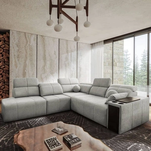 Rohová sedací souprava s funkcí spaní Tesalia IX šedý jasan levá moderní design pohodlný posuvný opěrák zásuvka v boku nábytku