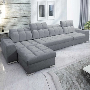 Šedá levostranná stylová rohová pohovka Luigi XII s funkcí spaní do obývacího pokoje v minimalistickém a elegantním provedení