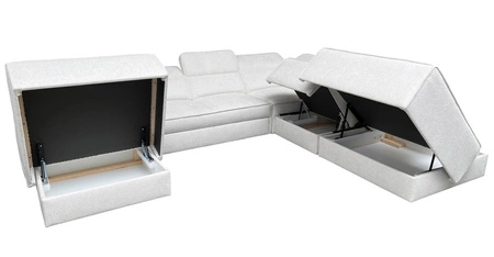 Rohová sedačka s funkcí spaní Viano X krémová levá designová rohová sedačka do obývacího pokoje v moderním stylu s nastavitelnými opěrkami hlavy