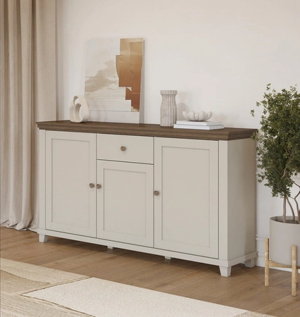 Komoda Evora 160 cm béžová / dub dunin funkční ideální pro moderní klasické a skandinávské interiéry