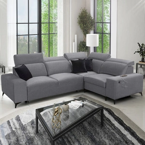 Kelly Sleek II šedá pravá rohová sedačka s funkcí spaní elegantní rohová sedačka do obývacího pokoje z odolné tkané látky
