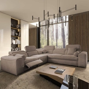 Rohová sedací souprava s funkcí spaní Viano III Lux světle hnědá levá moderní rohová sedací souprava s výsuvnou podnožkou kontejner na ložní prádlo