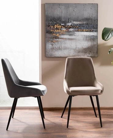 Čalouněná židle Cobe šedá moderní a funkční jídelní židle s kovovými nohami
