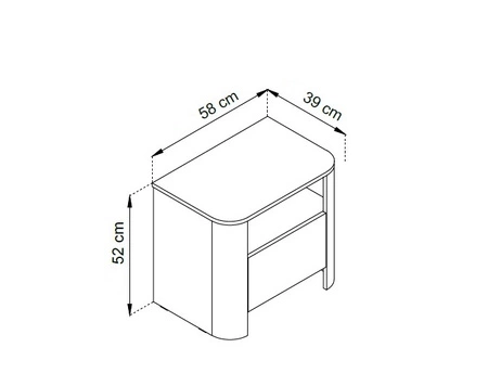 Noční skříňka Bari béžová moderní designová skříňka do ložnice s oválným tvarem bezúchytkový systém otevírání zásuvek push to open