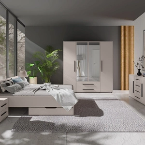 Ložnicová sestava Maxione béžová elegantní a univerzální ložnicový nábytek vkusné černé úchytky kvalitní zpracování