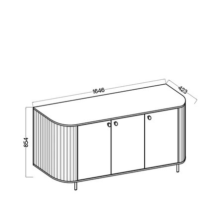 Komoda Ovalio 165 cm béžová minimalistická forma je komoda do obývacího pokoje stylový oválný tvar ozdobné frézování na korpusu