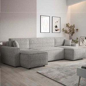 Rohová sedací souprava s funkcí spaní Brandon U Bis šedý popelový kontejner na lůžkoviny područky látka s výrazným smyčkovým povrchem