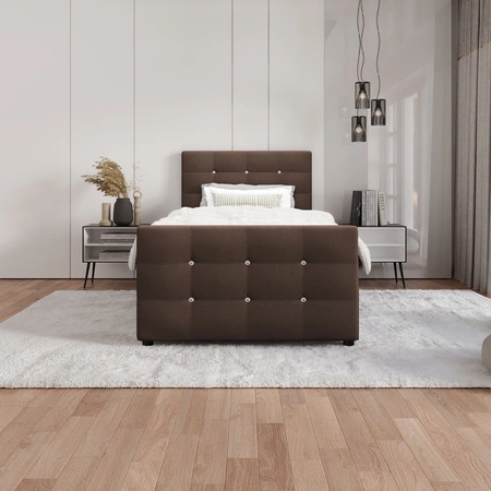 Hnědá kontinentální postel Kansas 100x200 v moderním skandinávském stylu s čalouněným čelem a nohama