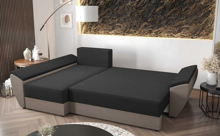 Rohová sedací souprava s funkcí spaní Fogu III medová levá stylová rohová sedací souprava s područkami a úložným prostorem na lůžkoviny manšestrová látka