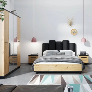 Ložnicová sestava nábytku Simi dub artisan / černá moderní designová ložnicová sestava nábytku z kvalitní laminované desky