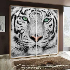 Posuvná skříň Artistino 205 cm s grafikou tygřích schodů Korpus skříně z dubu catania z desky o tloušťce 22 mm