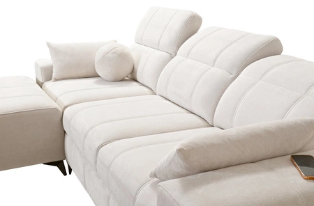 Rohová sedací souprava s funkcí spaní Penejos béžová levá elegantní rohová sedací souprava s úložným prostorem na lůžkoviny pohodlné nastavitelné opěrky hlavy