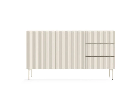 Komoda Muti 147 cm béžová stylová komoda s designovými drážkami vysoké nohy podtrhují elegantní design