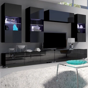 Nástěnná skříňka Apulia V v černém lesku Výjimečně stylová nástěnná skříňka s jednoduchými nábytkovými díly, která se hodí do každého interiéru