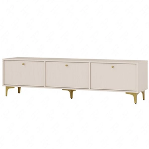 RTV skříň Kioto I 180 cm béžová stylový design kovové nohy skříň s dvířky otevíranými dolů tlumené barvy