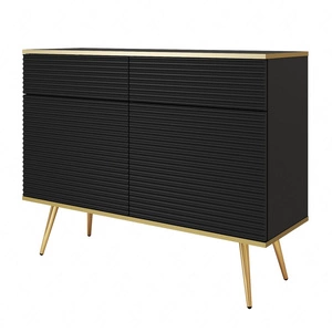 Luxusní 107 cm zásuvková komoda černá stylová komoda s drážkovanými čely korpus doplněný zlatým lemováním zlaté kovové nohy