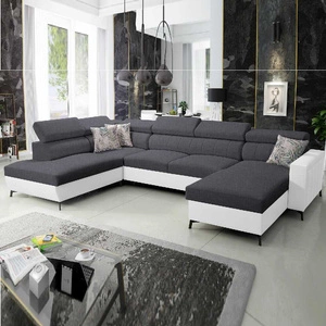 Rohová sedací souprava s funkcí spaní Savona VI grafit / bílá pravá pohodlná rohová sedací souprava do obývacího pokoje se dvěma nádobami na lůžkoviny