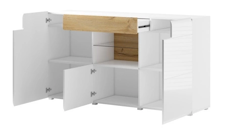 Komoda se zásuvkou Toledo 159 cm bílá / bílý lesk moderní design komody stylové frézování na čelech komody