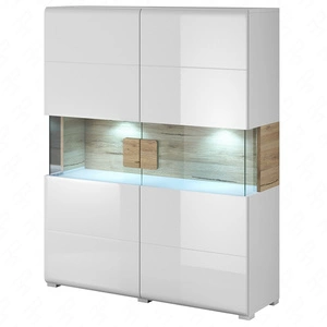 Široký příborník Toledo 122 cm bílý / bílý lesklý / san remo světlý vysoká kvalita skvělý do obývacího pokoje nebo jídelny