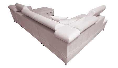 Nausa VI rohová sedačka s funkcí spaní tmavě modrá pravá stylová rohová sedačka do obývacího pokoje s pohodlnou povrchovou úpravou sametové látky