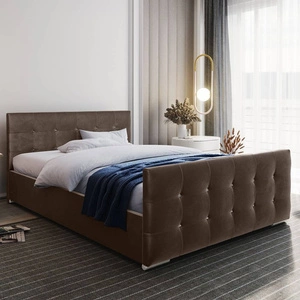 Čalouněná postel Alford 140x200 světle hnědá s úložným prostorem v moderním skandinávském stylu s prošívaným čelem a nohama s povrchovou úpravou krystaly