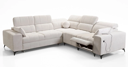 Rohová sedačka s funkcí spaní Penejos III Lux šedá pravá komfortní rohová sedačka do obývacího pokoje s výsuvnou podnožkou kontejner na ložní prádlo