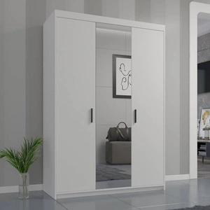 Šatní skříň se zrcadlem Rene 133 cm bílý moderní design a hrany zakončené ABS