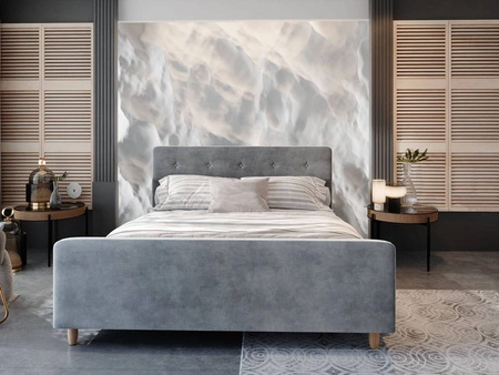Čalouněná postel Isara 160x200 světle šedá s úložným prostorem v moderním skandinávském stylu s výrazným čelem a nohou