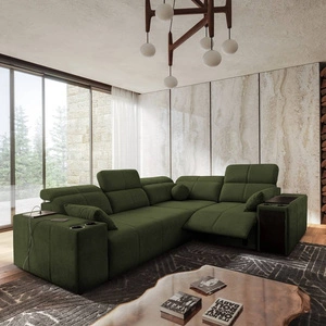 Rohová pohovka s funkcí spaní Tesalia II Lux zelená pravá pohodlná rohová pohovka s posuvným opěradlem a výsuvnou podnožkou