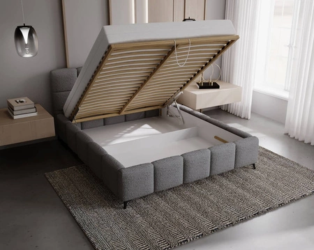 Čalouněná postel Olne 180x200 šedá stylová postel s úložným prostorem na lůžkoviny pohodlný podhlavník zaujme svým elegantním designem