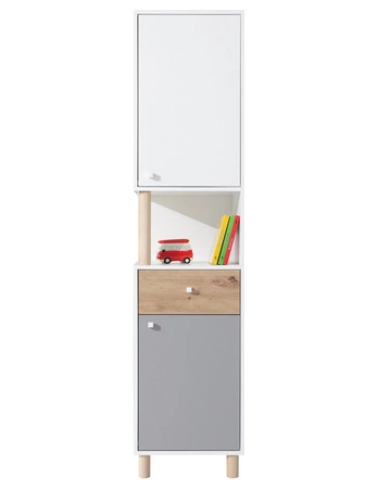 Knihovna Beja 45 cm bílá / dub artisan / šedá ideální do pokoje pro mládež velmi praktická a má moderní vzhled