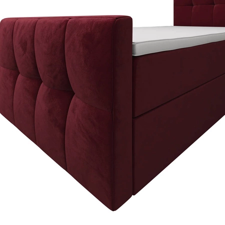 Vínová kontinentální postel Manhattan 90x200 v moderním skandinávském stylu s čalouněným čelem a nohou postele s úložným boxem