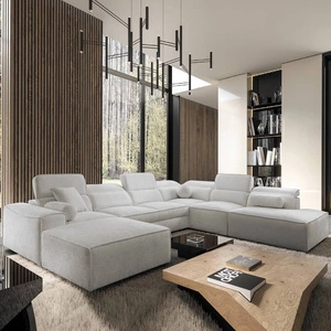 Rohová sedací souprava s funkcí spaní Viano X šedý jasan levá designová rohová sedací souprava do obývacího pokoje v moderním stylu s nastavitelnými opěrkami hlavy