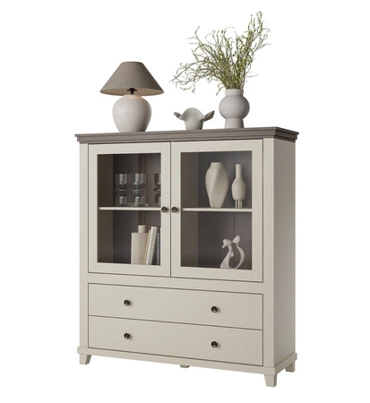 Vysoká komoda Evora 126 cm béžová / dub dunin potěší milovníky výrazných interiérů, ideální do obývacího pokoje nebo jídelny