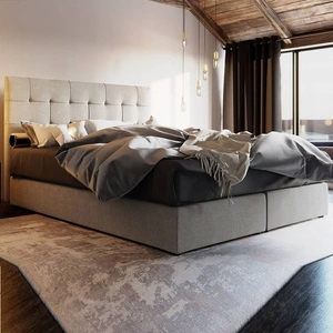 Béžová kontinentální postel Widnes 180x200 v moderním skandinávském stylu s výrazným čelem