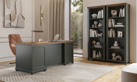 Knihovna Evora 71 cm lahvově zelená / dub lefkas stylový design knihovny ideální doplněk do pracovny nebo pokoje teenagera