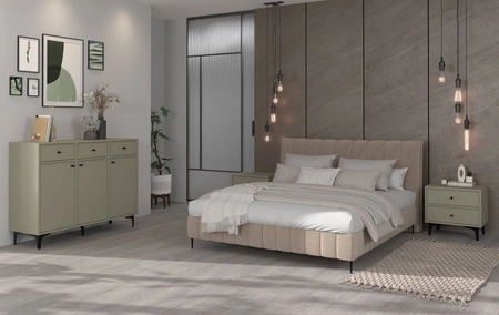 Zásuvková komoda Kioto I 125 cm eukalyptus minimalistický tvar ideální komoda do obývacího pokoje nebo ložnice černé doplňky