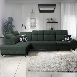 Rohová pohovka s funkcí spaní Buffalo XI zelená levá strana stylová rohová pohovka se třemi přihrádkami na lůžkoviny velurová tkanina