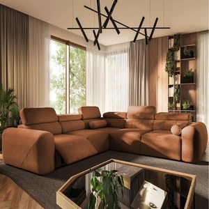 Rohová sedačka s funkcí spaní Cantare III Lux cihlově červená levá stylová a pohodlná rohová sedačka do obývacího pokoje se zvedací opěrkou nohou