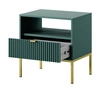 Lovro noční stolek se zásuvkou pastelově zelený vkusný drážkovaný dekor ideální skříňka do ložnice zlaté kovové doplňky