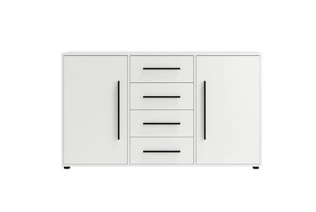 Komoda Maxione 150 cm bílá elegantní a všestranná komoda do ložnice nebo obývacího pokoje vkusné černé úchyty