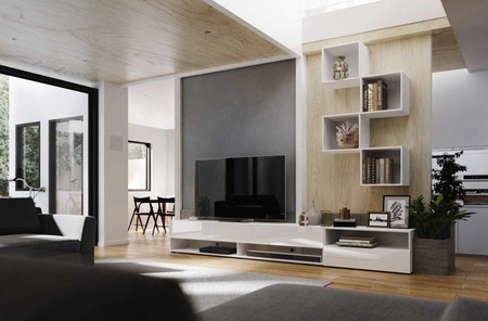 Nemea bílá / bílý lesk univerzální a stylová nástěnná skříňka do obývacího pokoje minimalistický design v moderním prostředí
